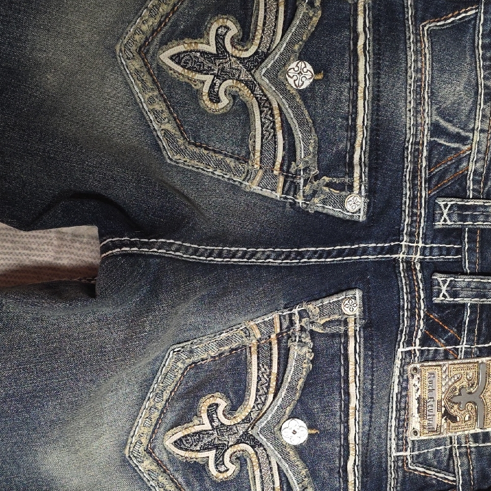 Rock Revival Dark Blue Relaxed Jeans with Embroidered Details